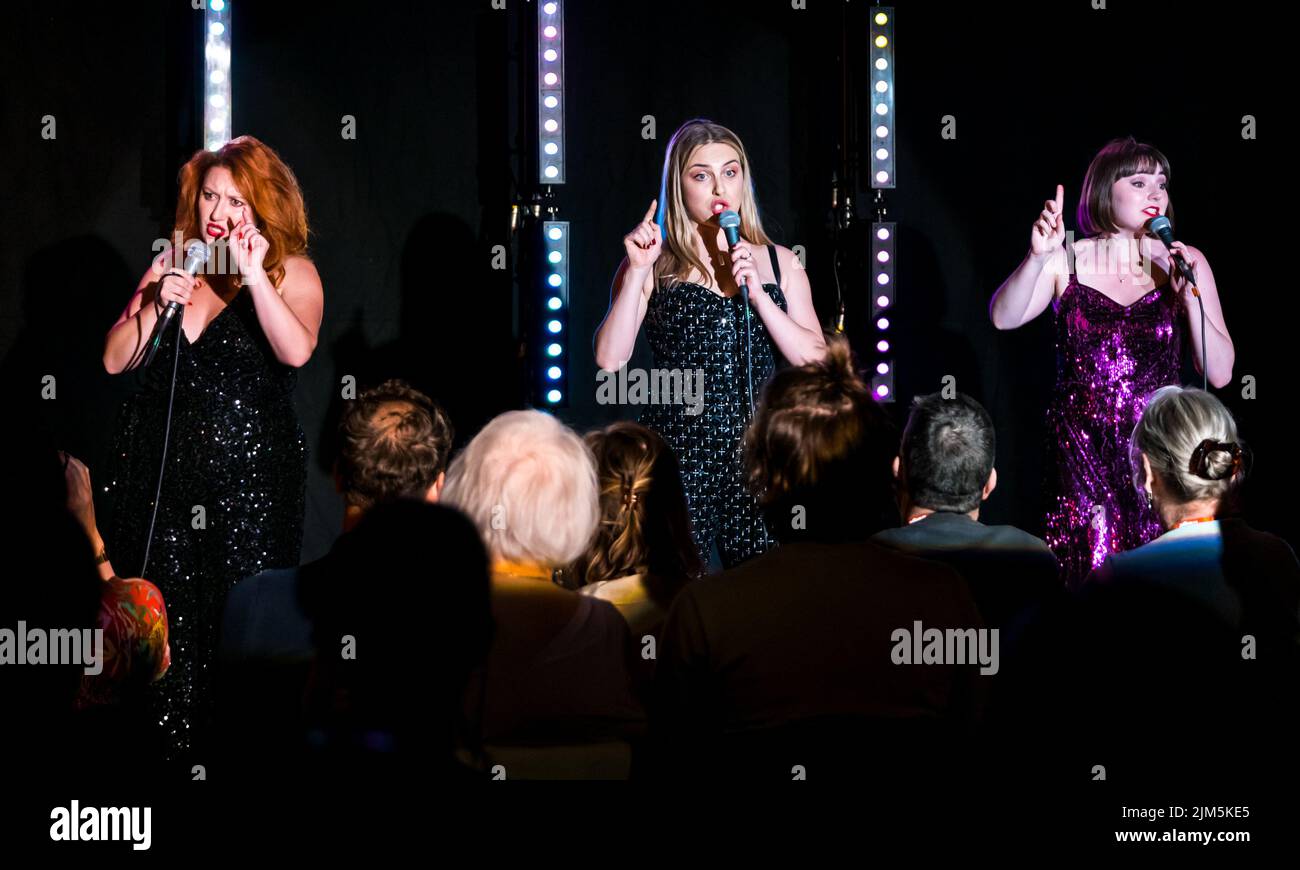 Edinburgh, Scotland, United Kingdom, 4th August 2022. Edinburgh Festival Fringe: The Stand Comedy Club presents a showcase of the comedic talent on offer at this year's Fringe at the New Town Theatre. Pictured: Flat & The Curves.  Credit: Sally Anderson/Alamy Live News Stock Photo