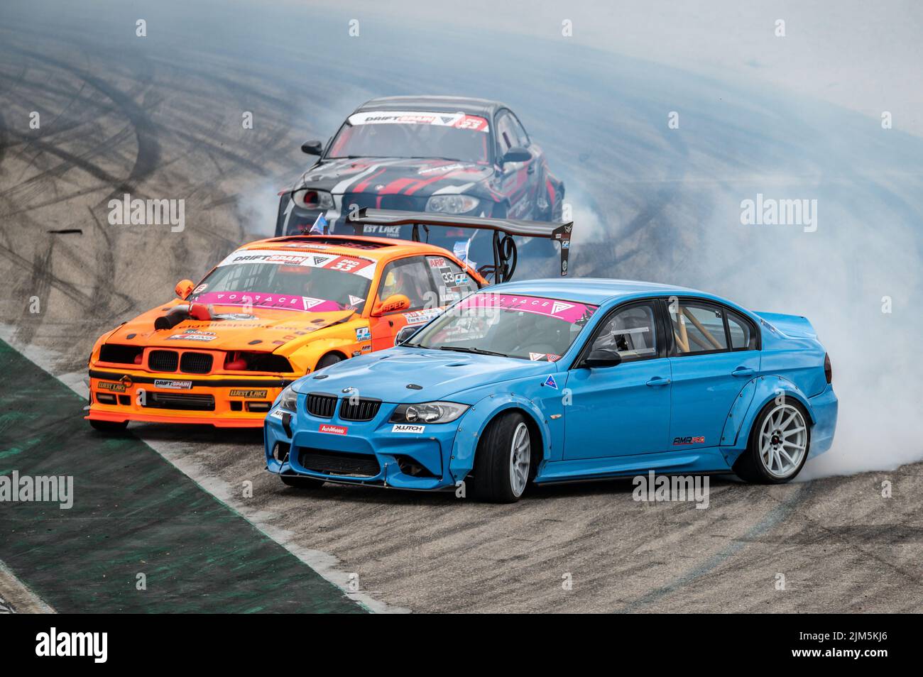 Bmw 3 Series E90 drifting on the circuit Stock Photo