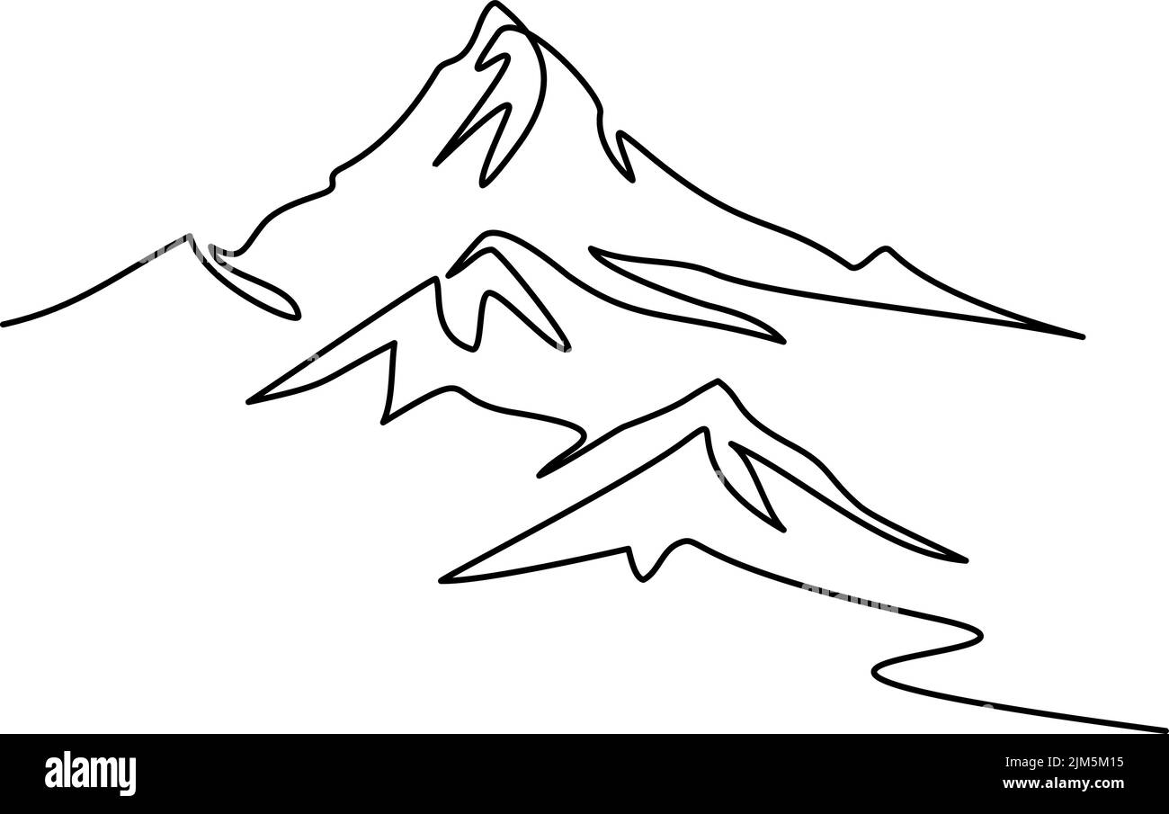 Mountains landscape. Continuous one line drawing. Vector illustration Stock Vector