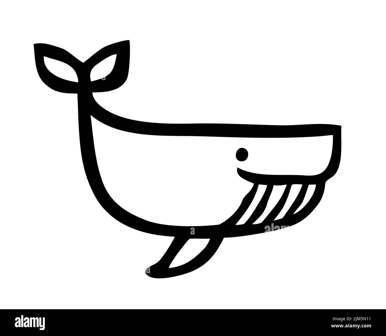 Cute cartoon whale hand painted with ink brush stroke, isolated on white background. Grunge vector illustration Stock Vector