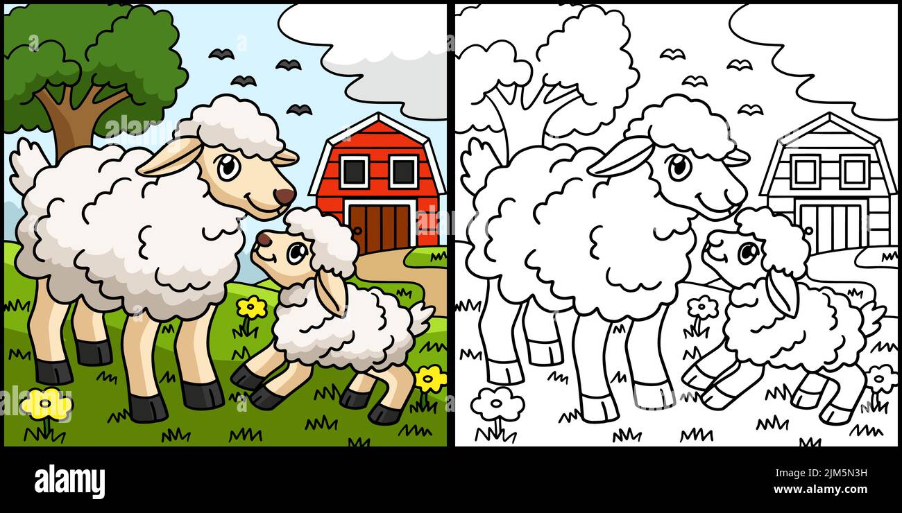 Sheep Coloring Page Colored Illustration Stock Vector Image & Art - Alamy