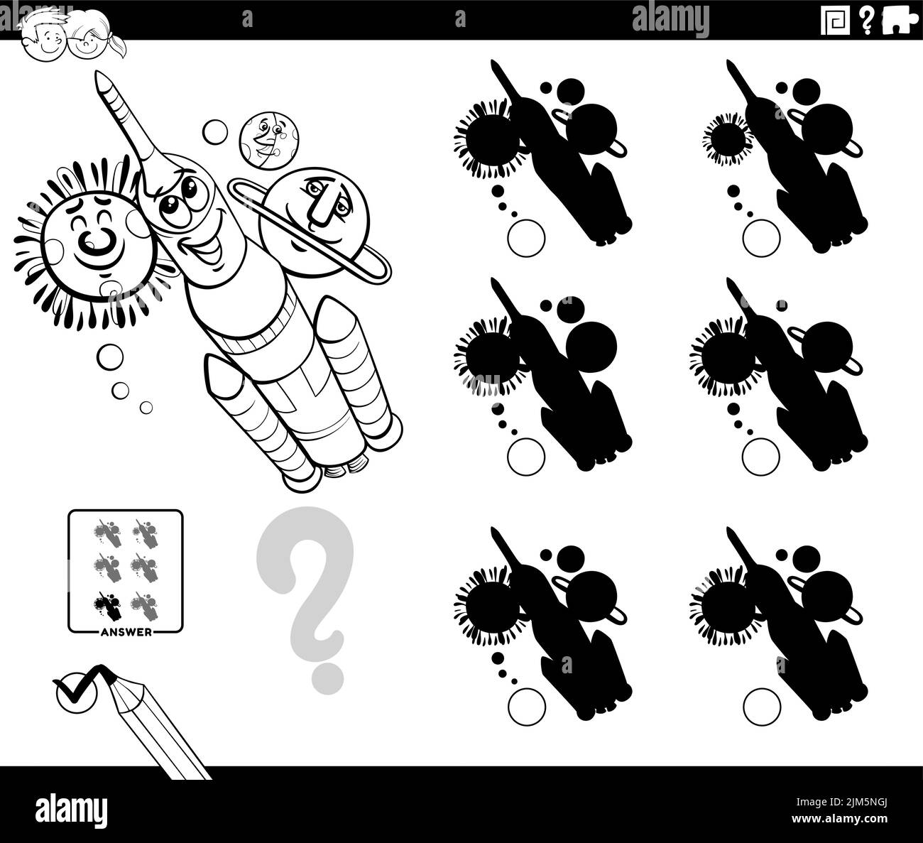 Black and white cartoon illustration of finding the shadow without ...