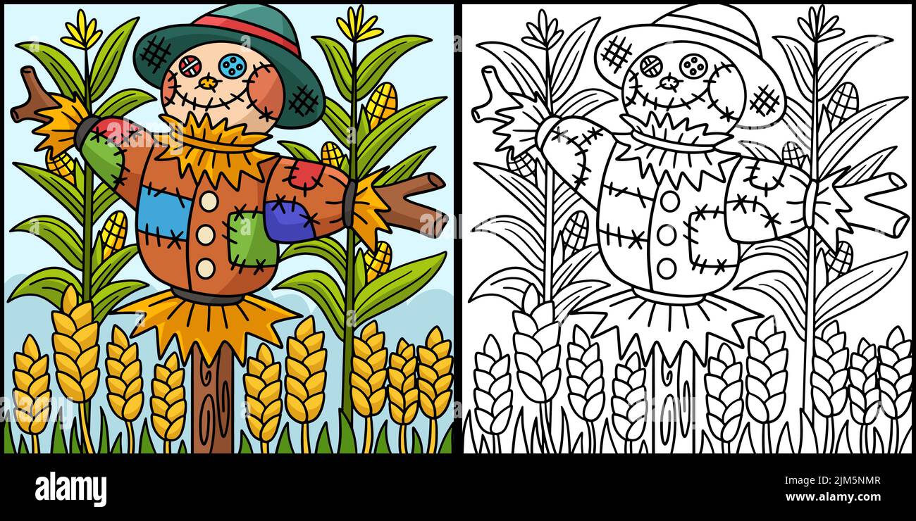 Scarecrow Stock Coloring Page Colored Illustration Stock Vector Image ...