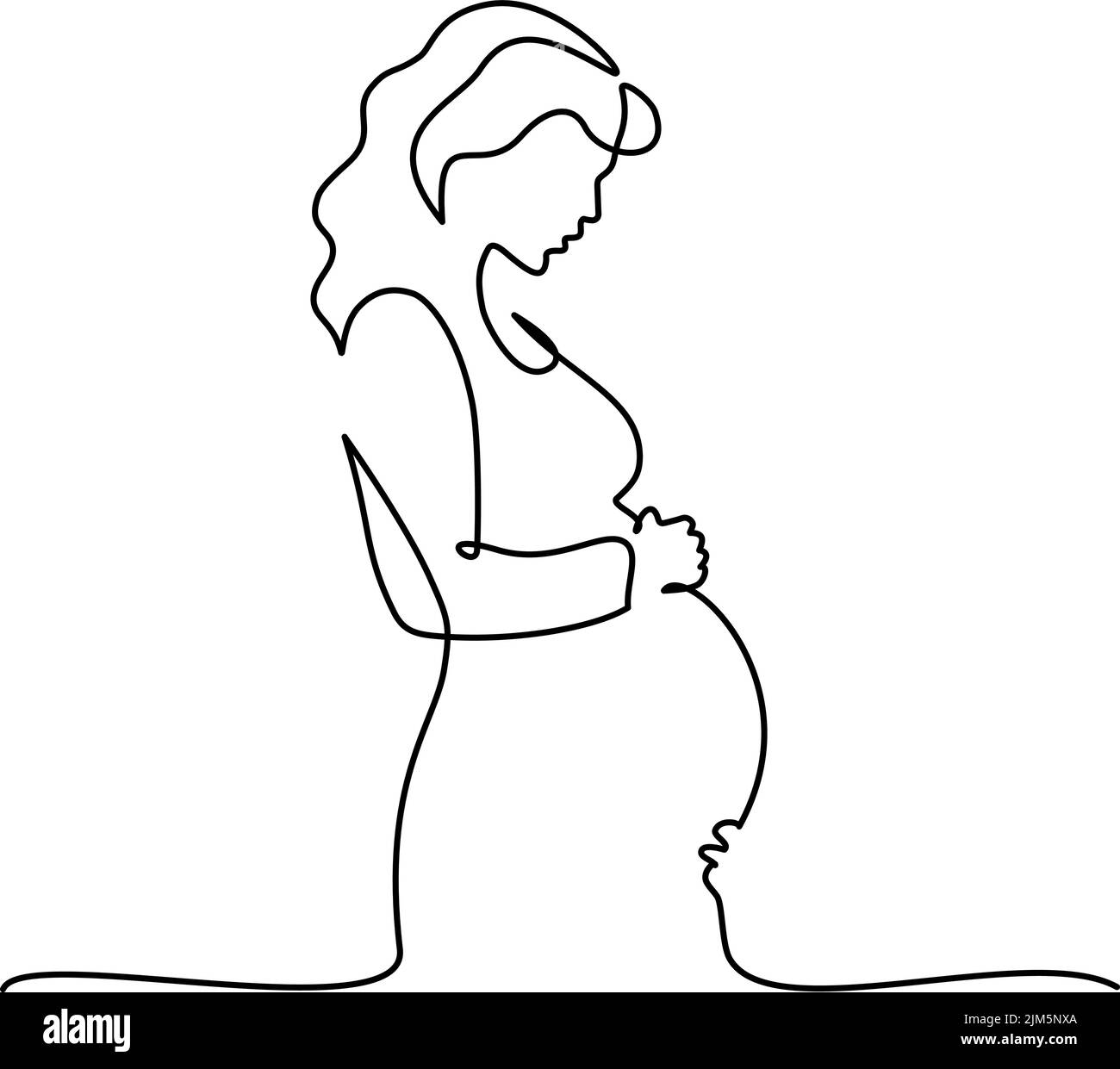Pregnant woman International mothers day. Continuous one line drawing. Simple hand drawn vector illustration Stock Vector