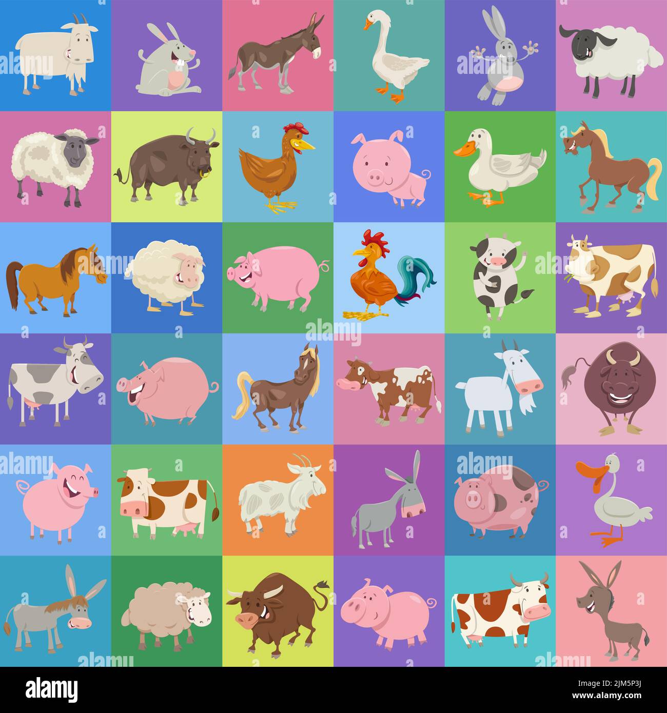 Cartoon illustration of background or pattern or decorative paper design with funny farm animal