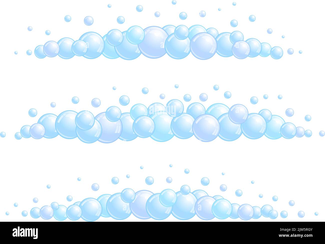 Soap bubble divider set. Horizontal foam decoration element. Blue suds cloud border collection. Vector Stock Vector