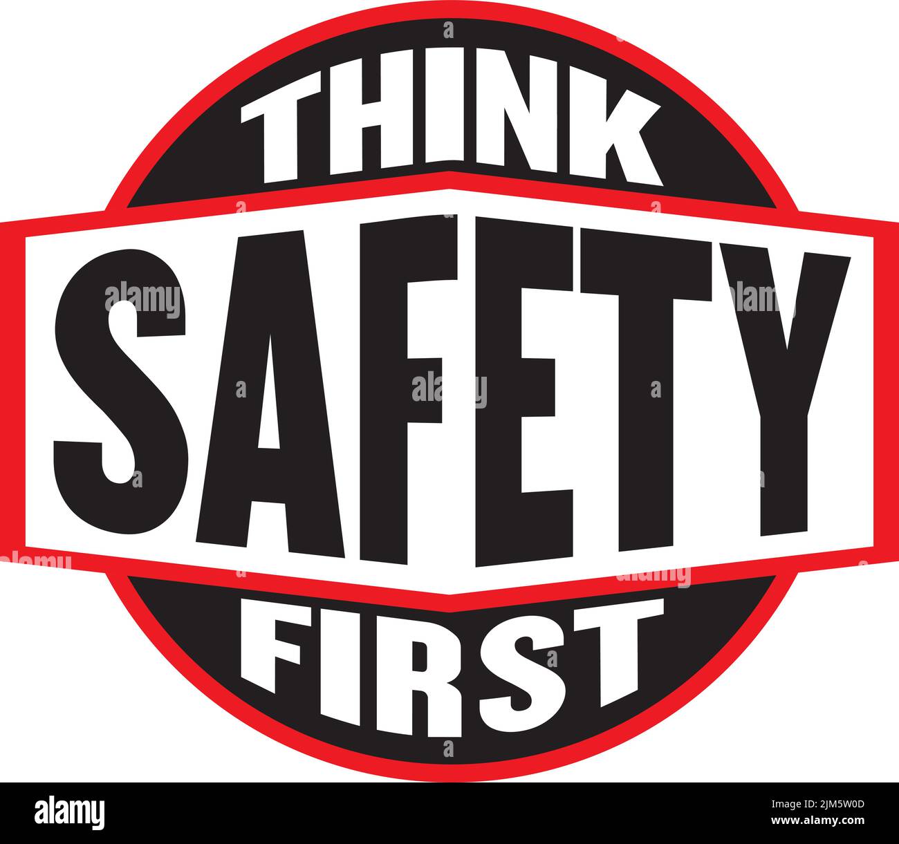 A vector of a 'think safety first' sticker sign on a white background Stock Vector