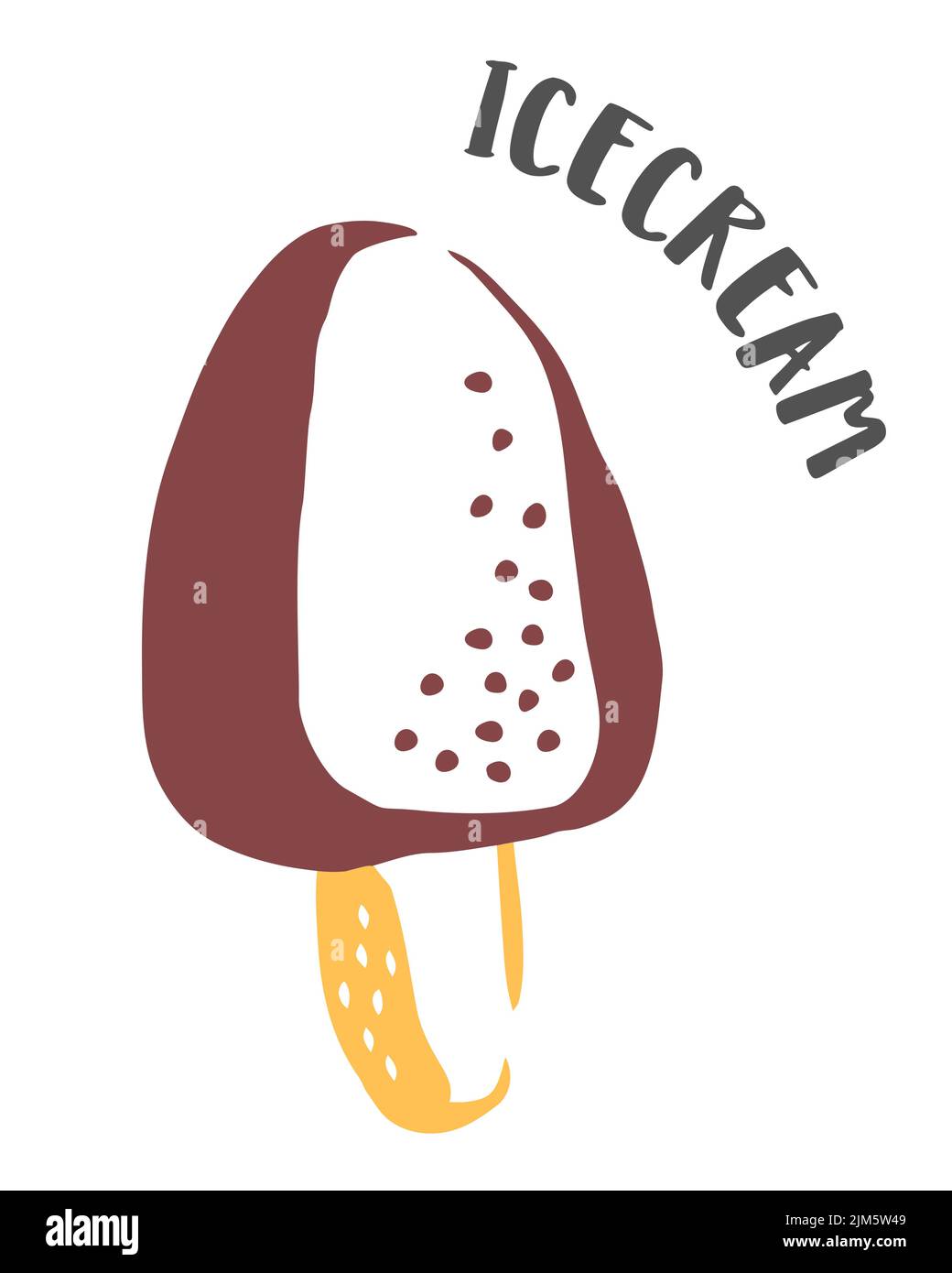 Ice Cream drawing hand painted with ink brush isolated on white