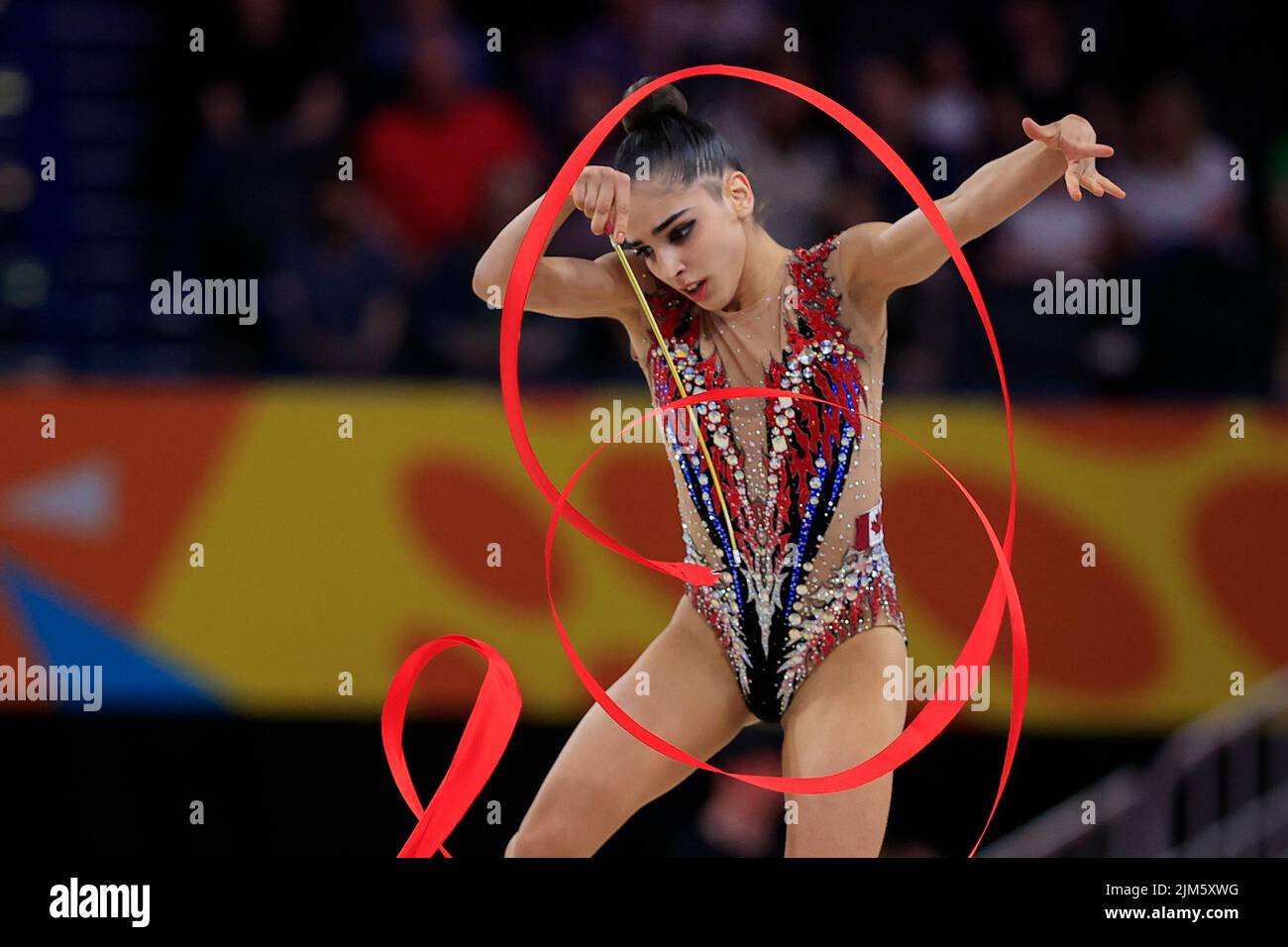 Birmingham, UK. 04th Aug, 2022. Suzanna Shahbazian of Canada performs her ribbon routine in Birmingham, United Kingdom on 8/4/2022. (Photo by Conor Molloy/News Images/Sipa USA) Credit: Sipa USA/Alamy Live News Stock Photo