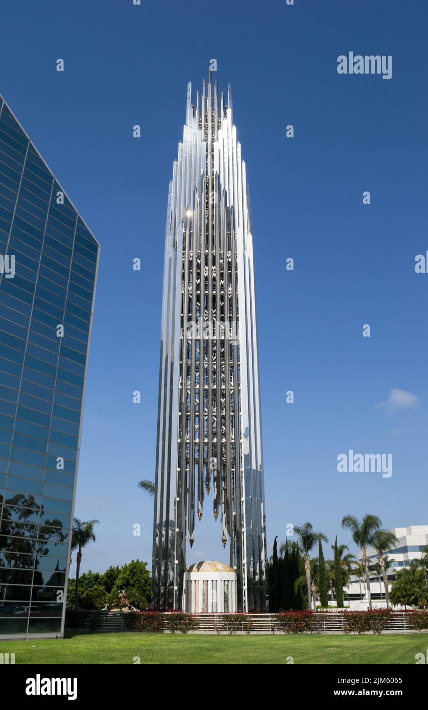 Crystal Cathedral tower is a church building in Garden Grove, Orange