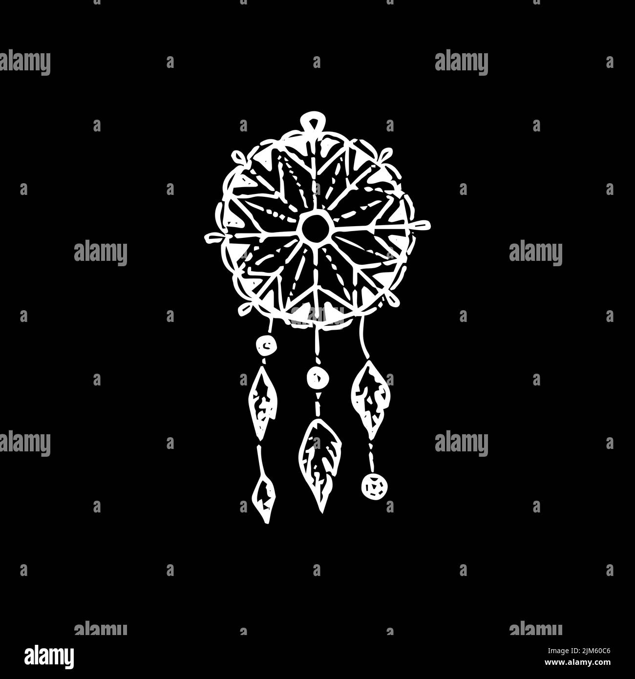Dreamcatcher Black Dotwork. Vector Illustration of Hand Drawn Objects. Stock Vector