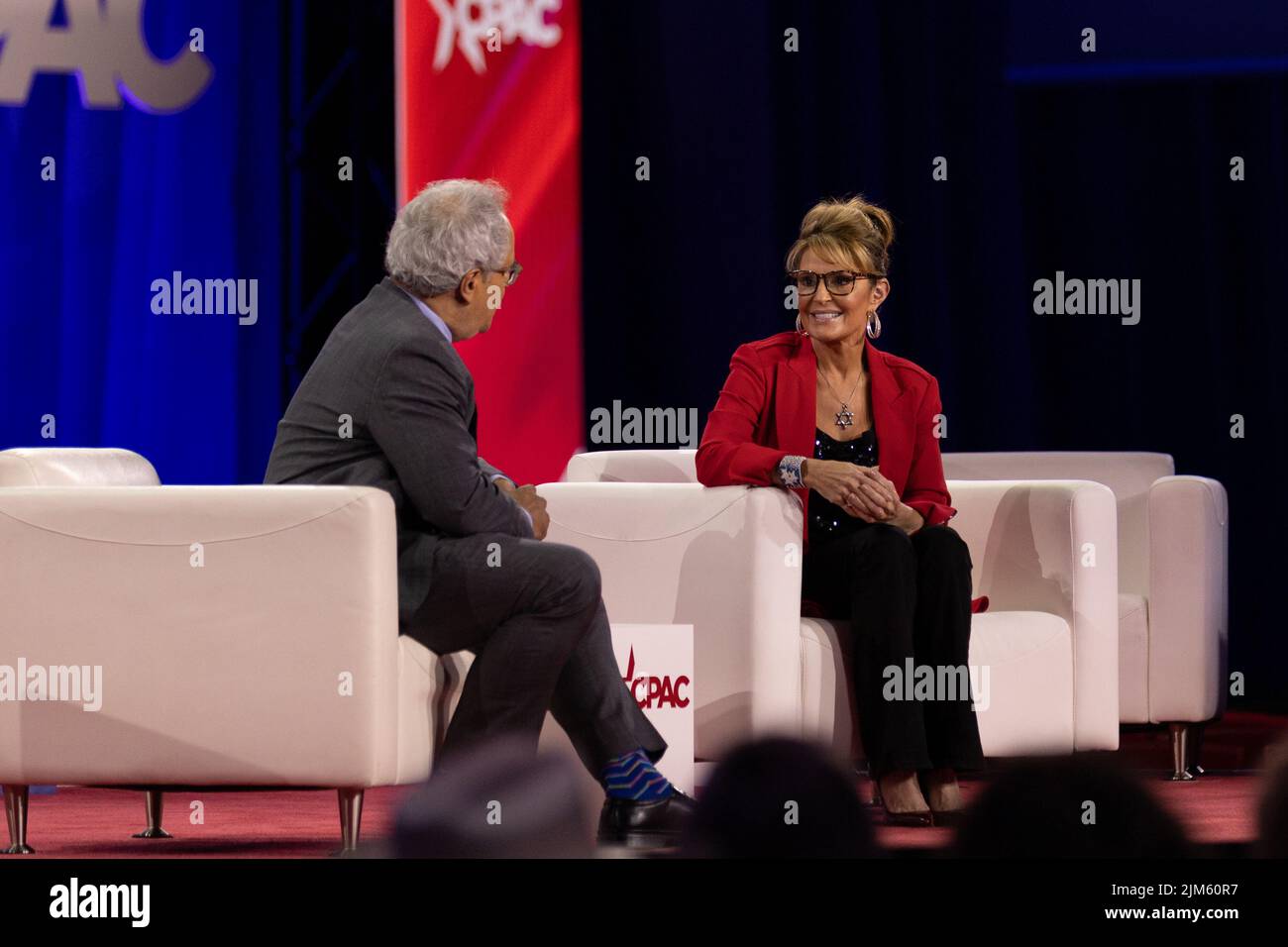 Dallas, USA. 04 Aug 2022. Charlie Gerow interviews Sarah Palin at the Conservative Political Action Conference. Credit: Valerio Pucci / Alamy Stock Photo