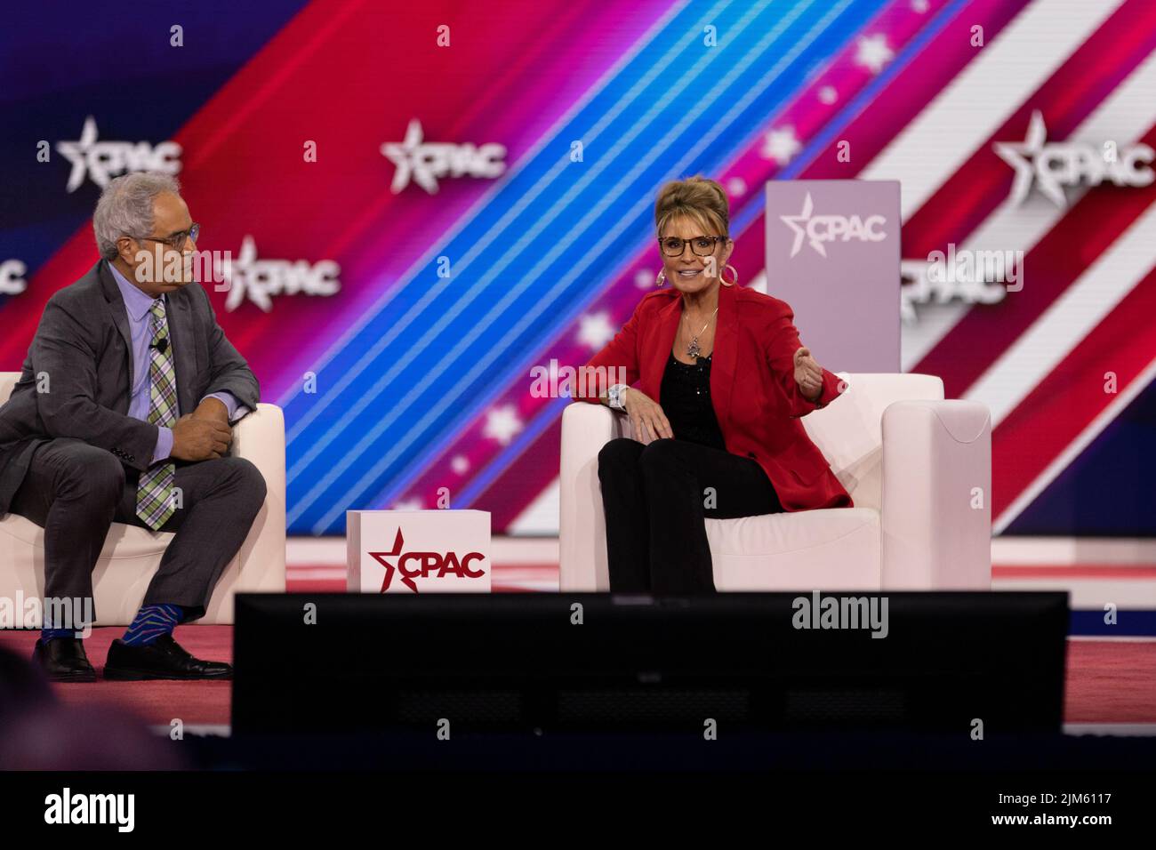 Dallas, USA. 04 Aug 2022. Charlie Gerow interviews Sarah Palin at the Conservative Political Action Conference. Credit: Valerio Pucci / Alamy Stock Photo