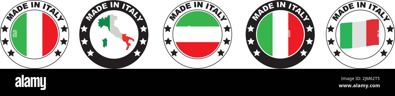 A vector of round labels 'Made in Italy' with flags on the white background Stock Vector