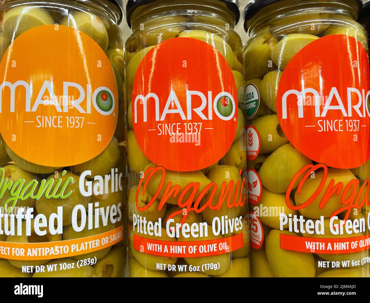 Grovetown, Ga USA 03 20 22 Retail store Olives Mario olive in jar