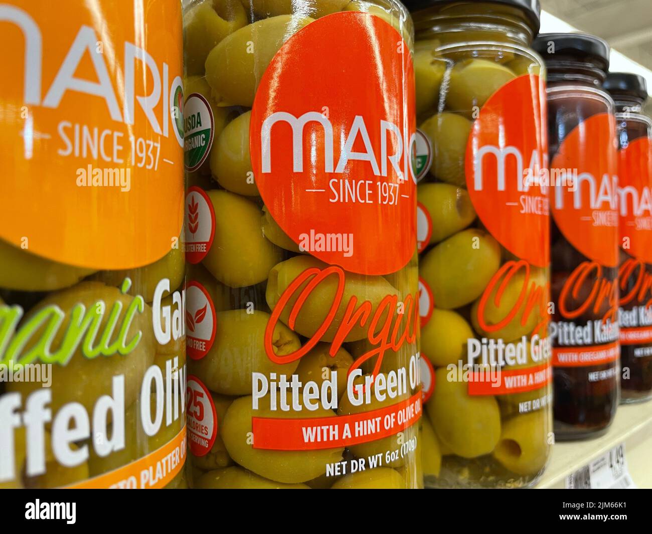 Grovetown, Ga USA 03 20 22 Retail store Olives Mario olive in jar