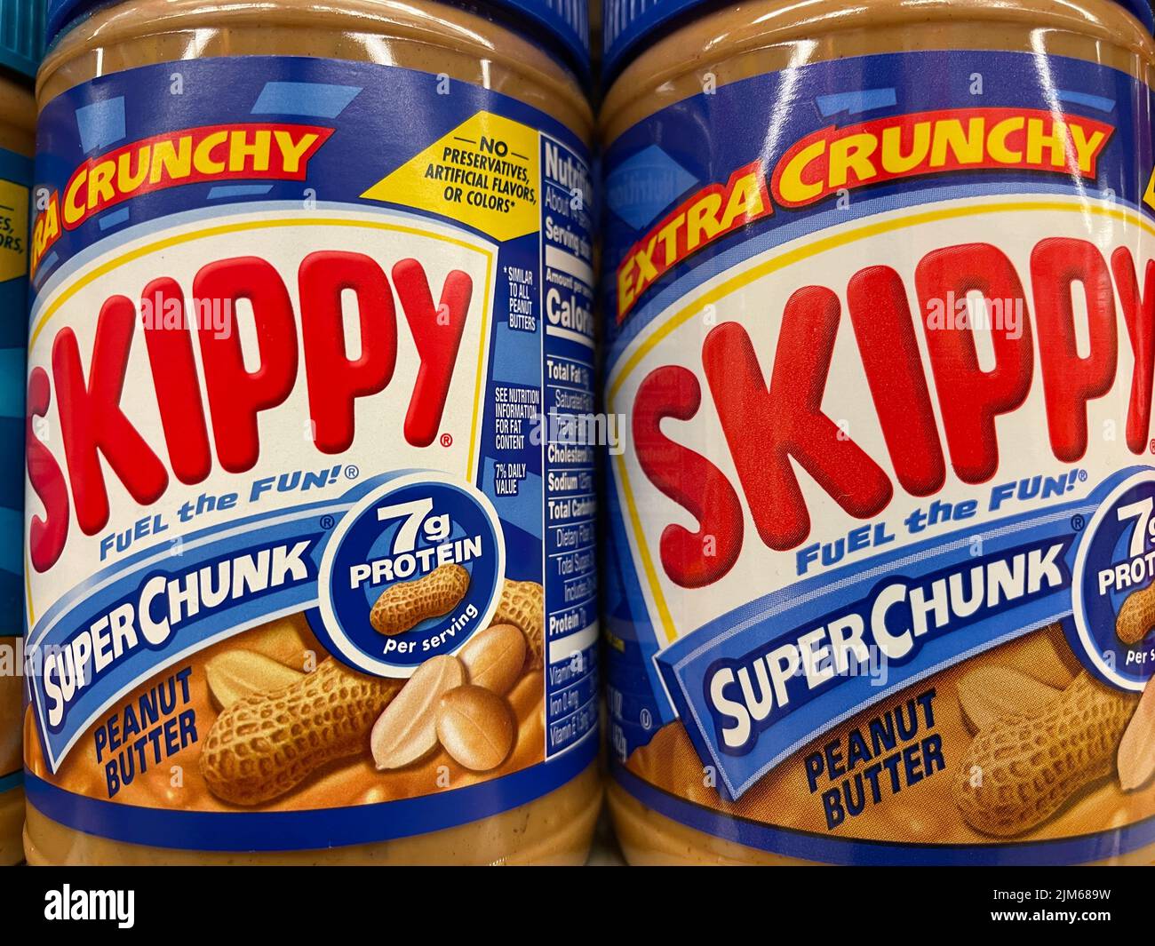 Grovetown, Ga USA - 03 20 22: Retail store Peanut Butter Skippy crunchy close up Stock Photo