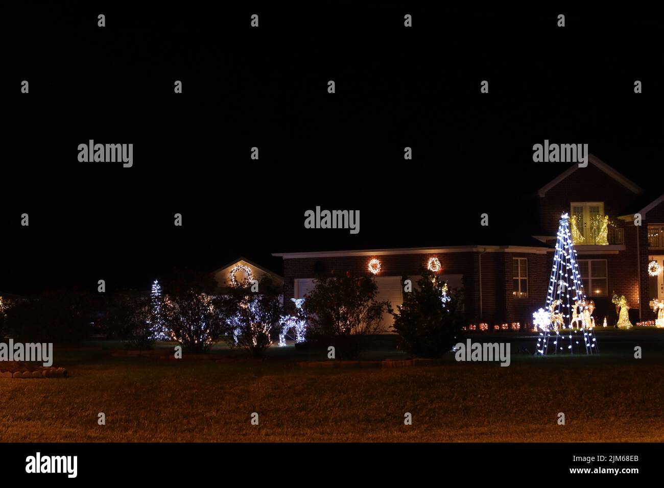 Augusta, Ga USA 12 20 21 Christmas lights on a house at night Stock