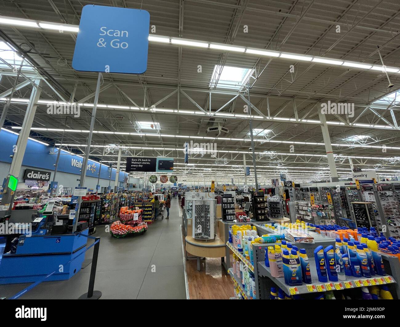 Grovetown, Ga USA - 11 24 21: Walmart Thanksgiving shoppers scan and go Stock Photo