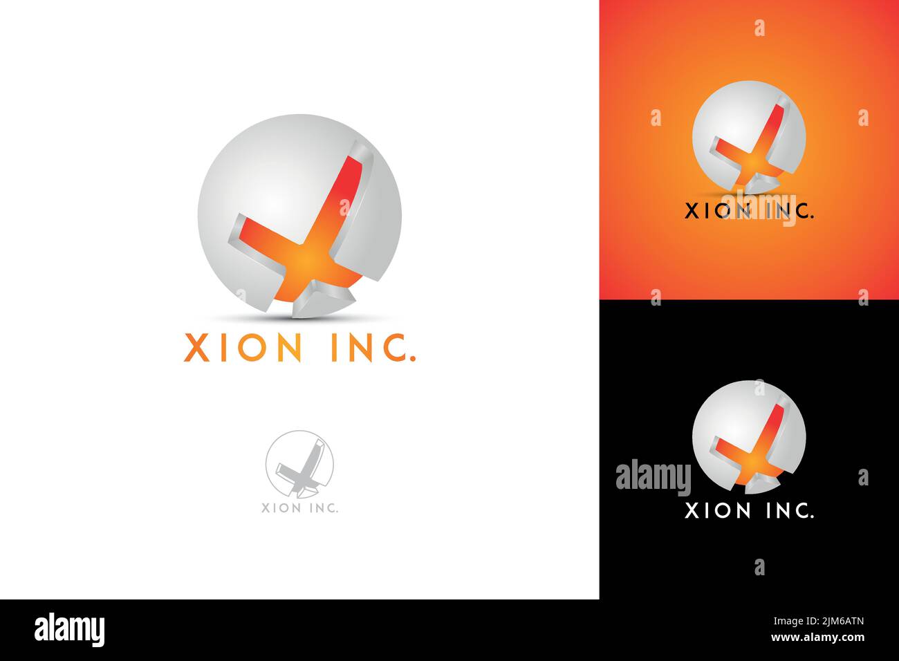 Modern sci-fi 3D logos with globe-like sphere and letter X for global digital companies or the gaming industry Stock Vector