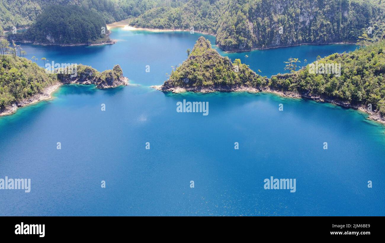 An aerial view of the lake surrounded by forests Stock Photo - Alamy