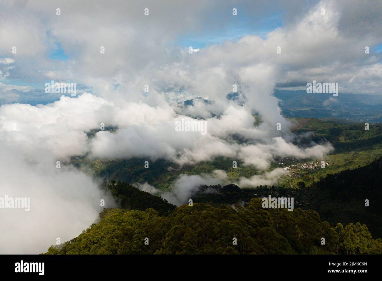 Aerial drone of Blue sky with clouds over the mountains. View over the ...