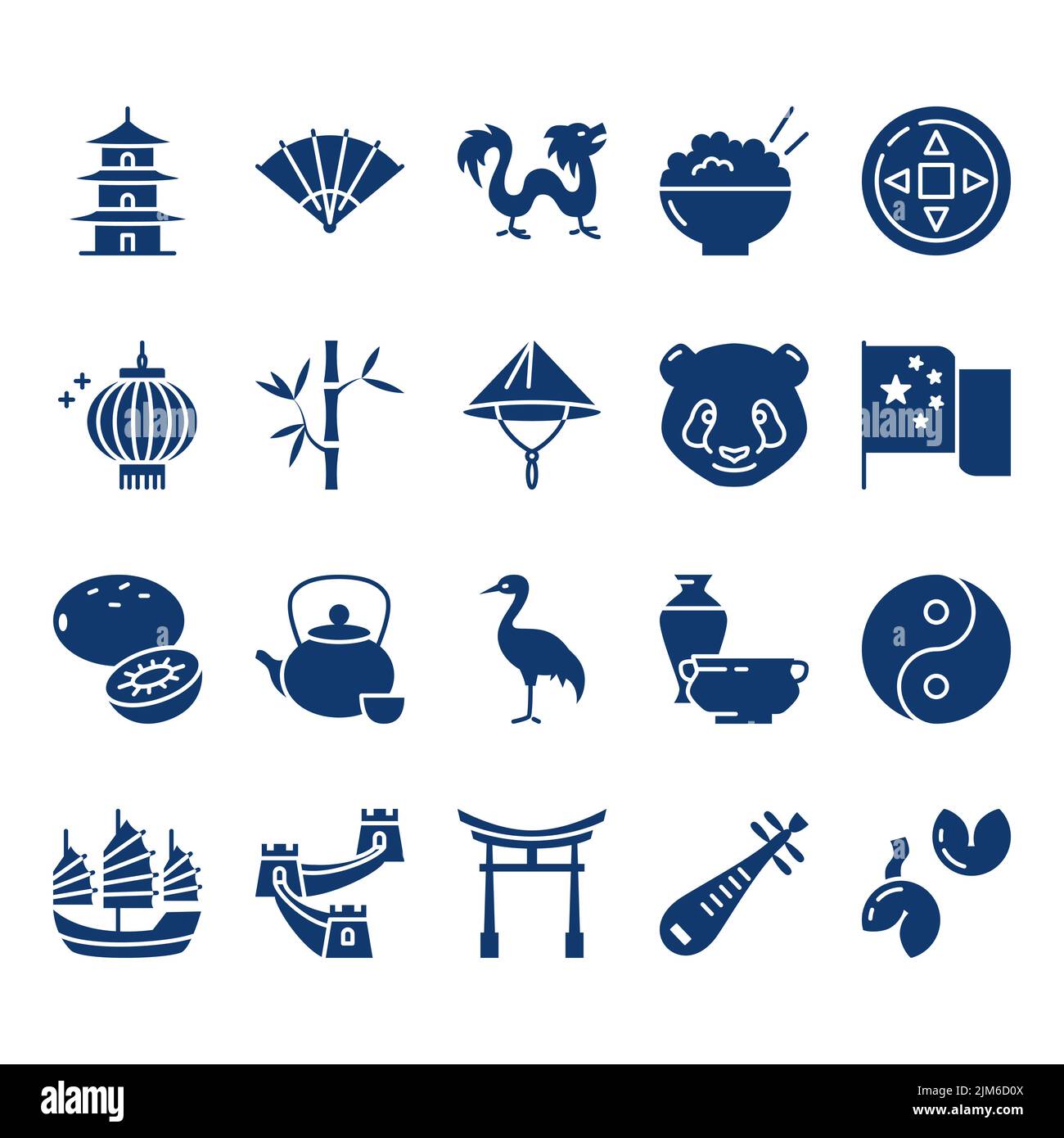 China icon set in flat style. Chinese national symbols. Vector illustration. Stock Vector