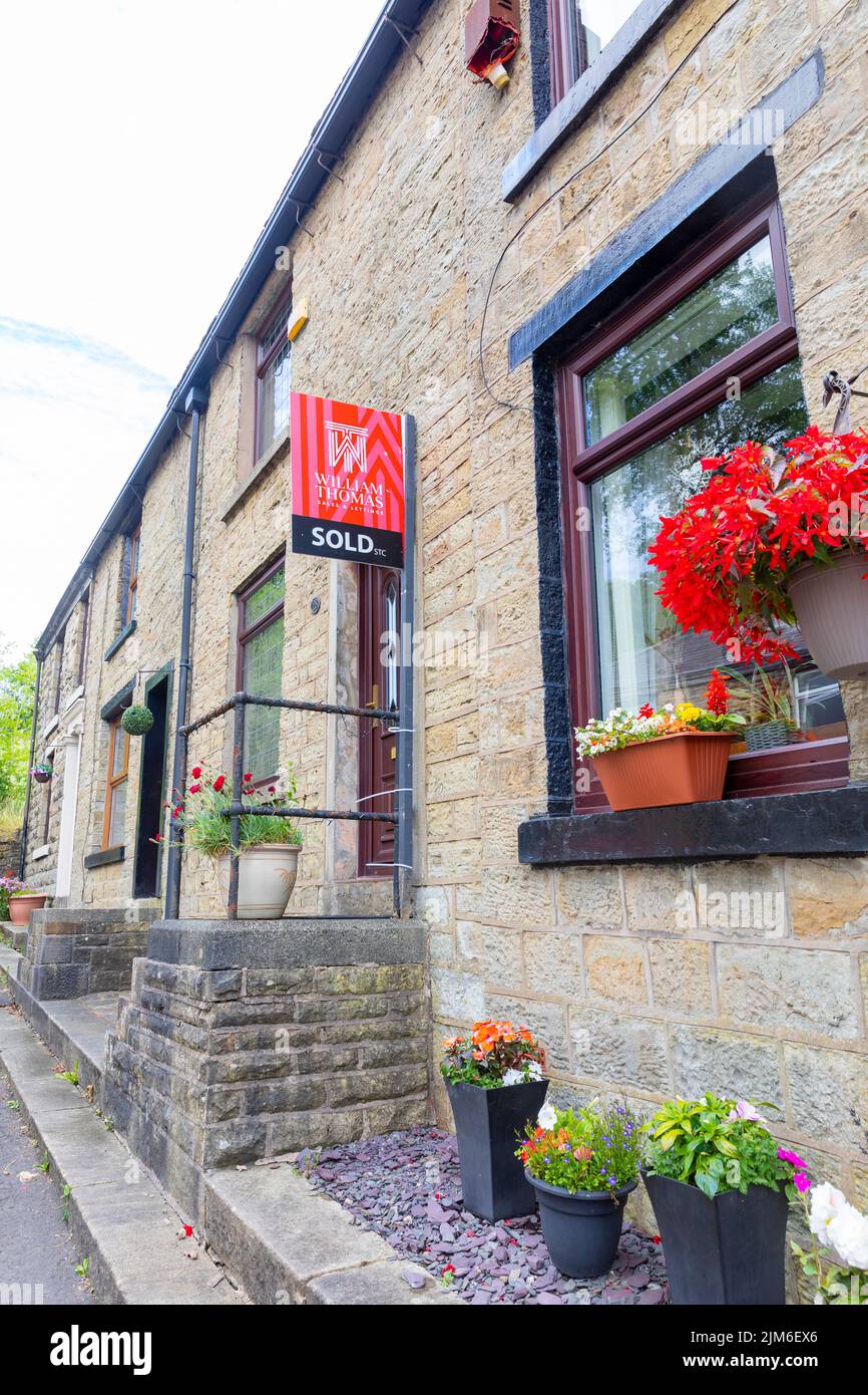 Edgworth village in Lancashire, terraced house has been sold by real estate agent,Lancashire,England,UK Stock Photo