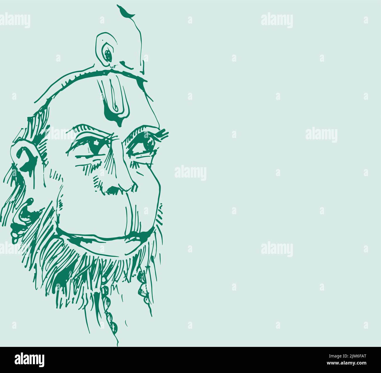 A vector of the Hindu god Lord Hanuman with a monkey face and crown on a green background Stock Vector