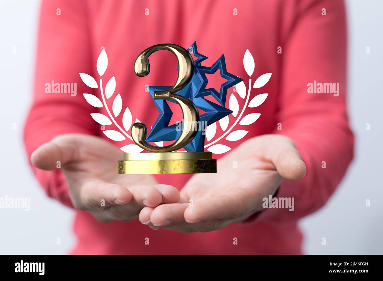 A hologram of a 3D rendered 3rd prize concept with a person behind ...