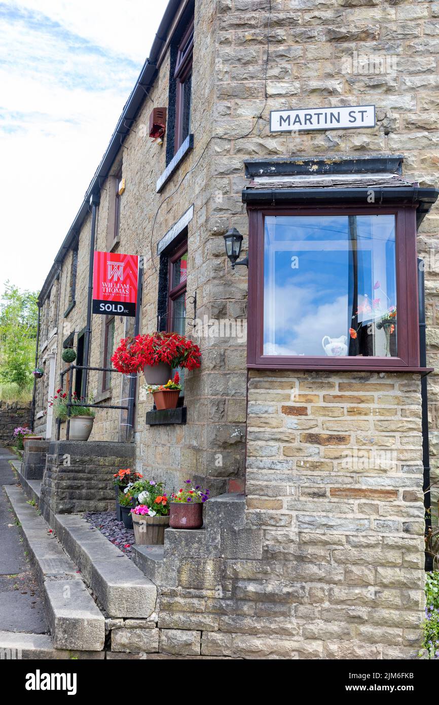 Edgworth village in Lancashire, terraced house has been sold by real estate agent,Lancashire,England,UK Stock Photo