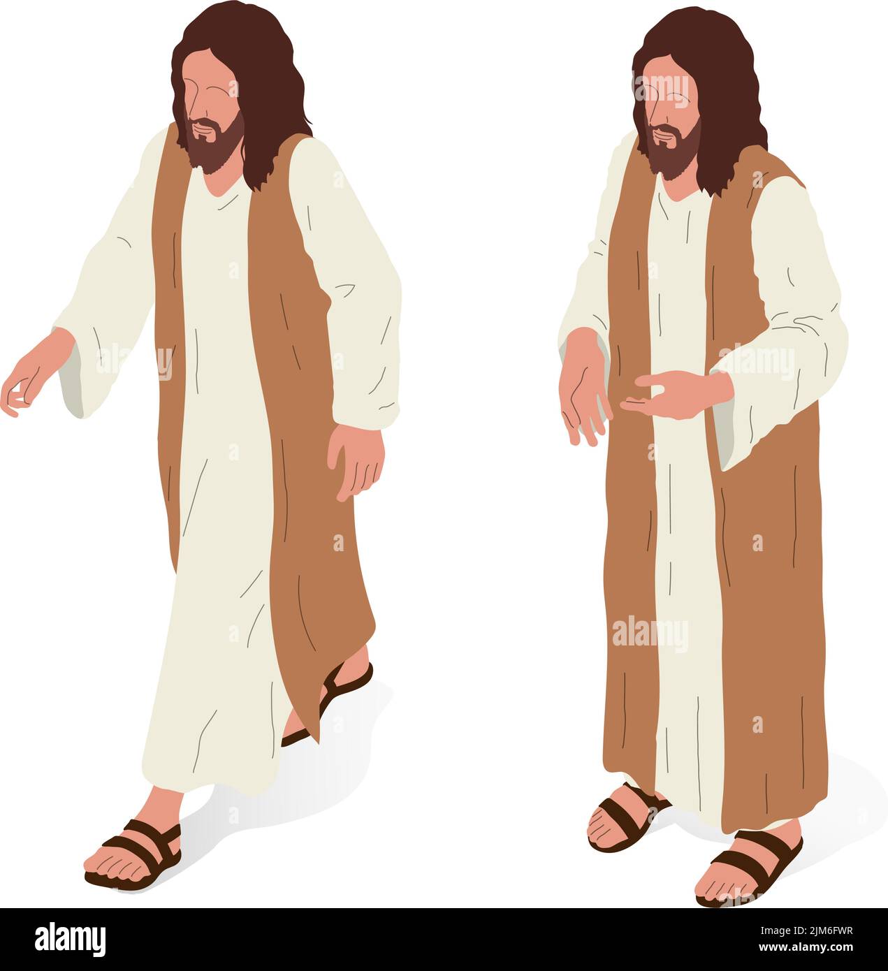 Jesus standing, front and side view. Isometric vector illustration, isolated figure. Stock Vector