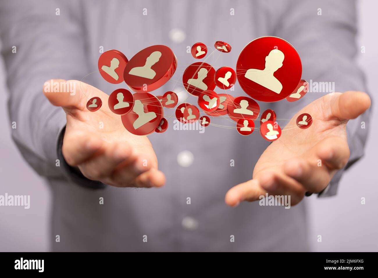 the Hologram of 3D rendered male person icons on the circle concept