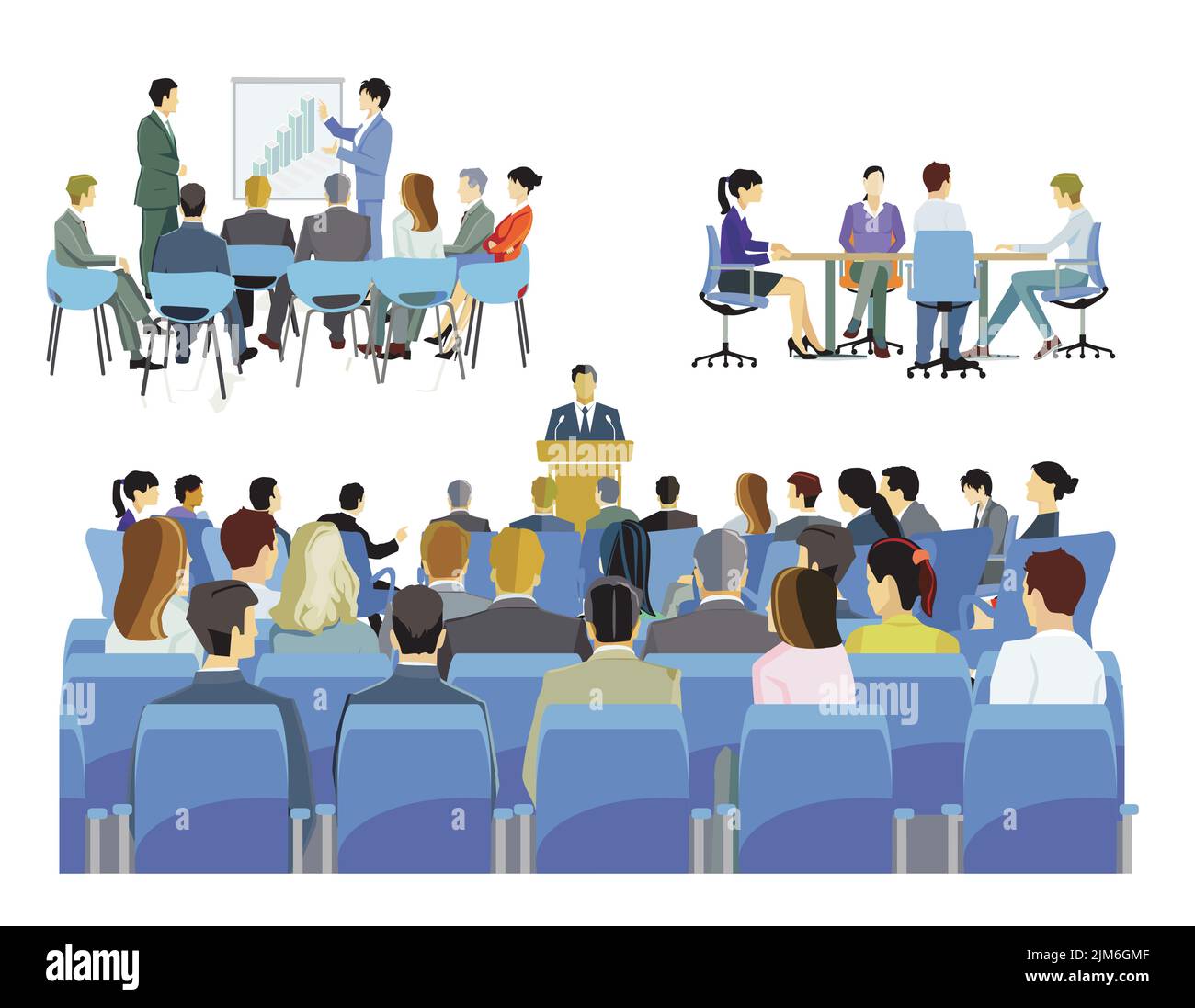 Consulting, lecture in front of employees illustration Stock Vector