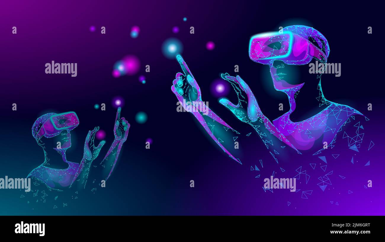 3D virtual reality helmet Metaverse concept. Augmented reality cyberspace internet web game online battle. Digital competition gaming cup. Neon light Stock Vector