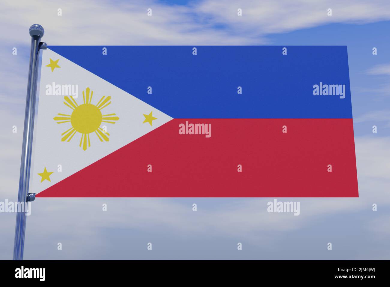 A 3D illustration of the flag of Philippines with a chrome flag pole in ...