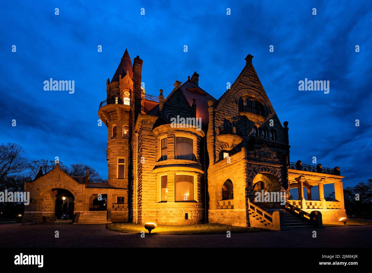 A night view of the Craigdarroch Castle, Victoria, Vancouver Island, BC Canada Stock Photo