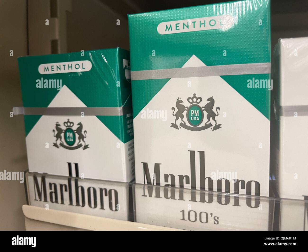 Augusta, Ga USA - 04 29 22: Retail store cigarettes Marlboro menthol variety Stock Photo