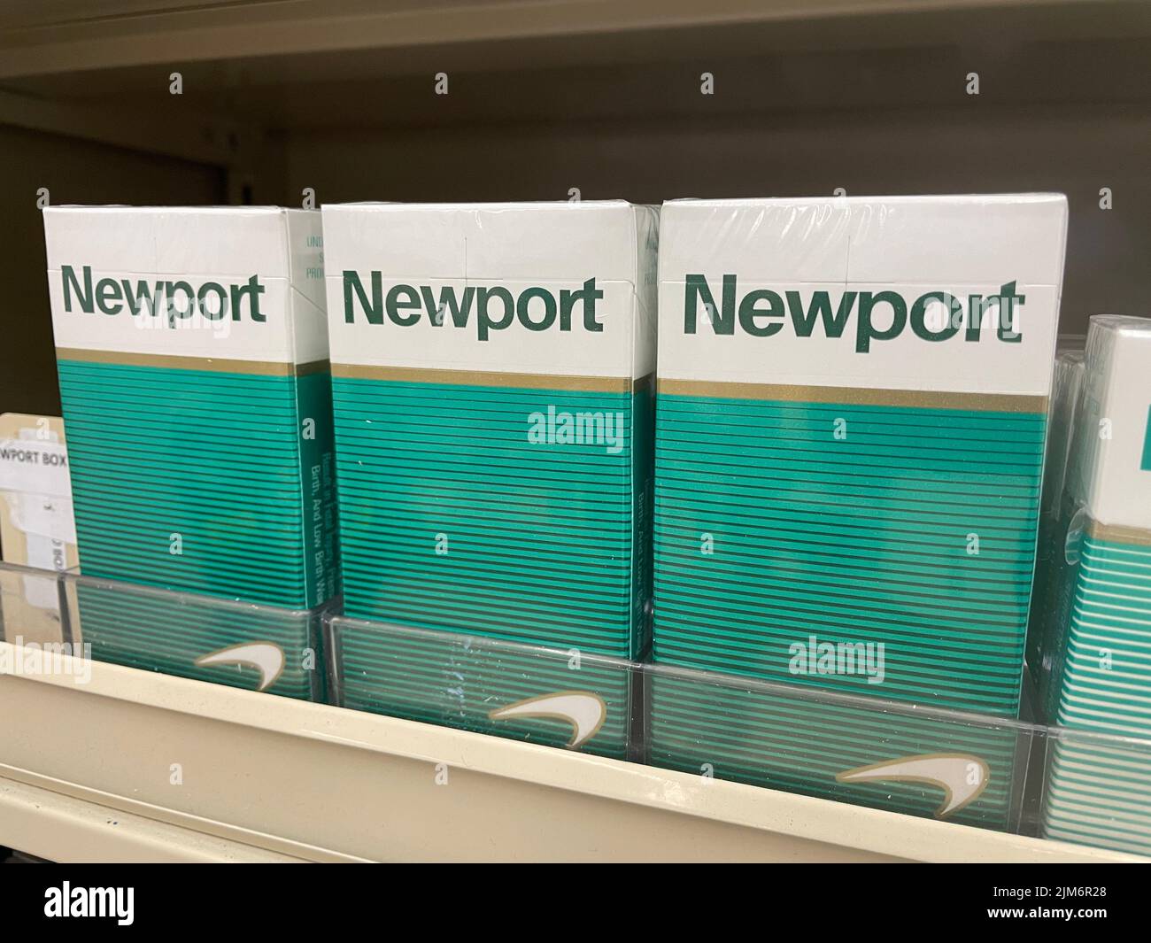 Augusta, Ga USA - 04 29 22: Retail store cigarettes side view Newport menthol Stock Photo