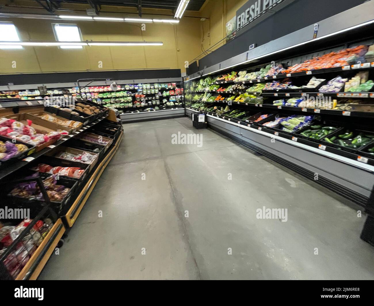 Augusta, Ga USA 11 28 21 Walmart interior Belair road walk way through produce Stock Photo