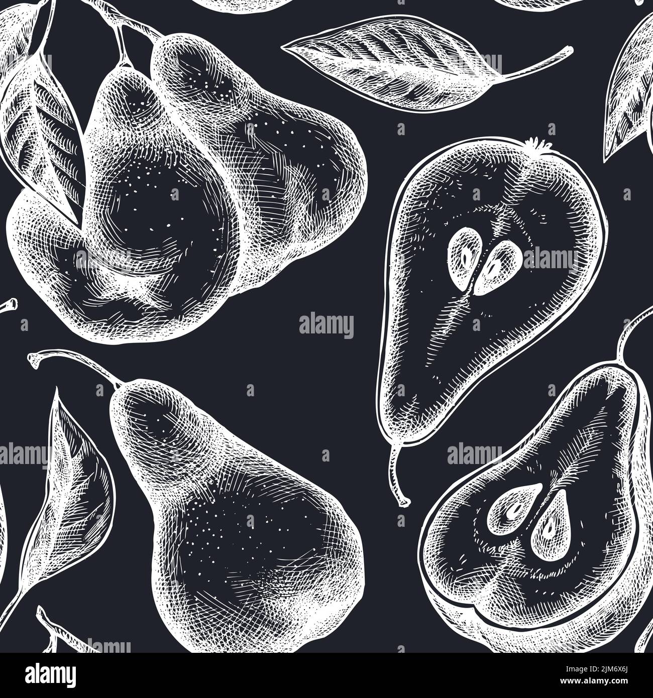 Pear Layout Fruits seamless pattern background design. Engraved style. Hand drawn ...