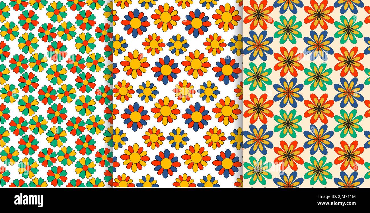Boho retro 70s pattern . Floral vintage seamless texture. Hippie flower ...