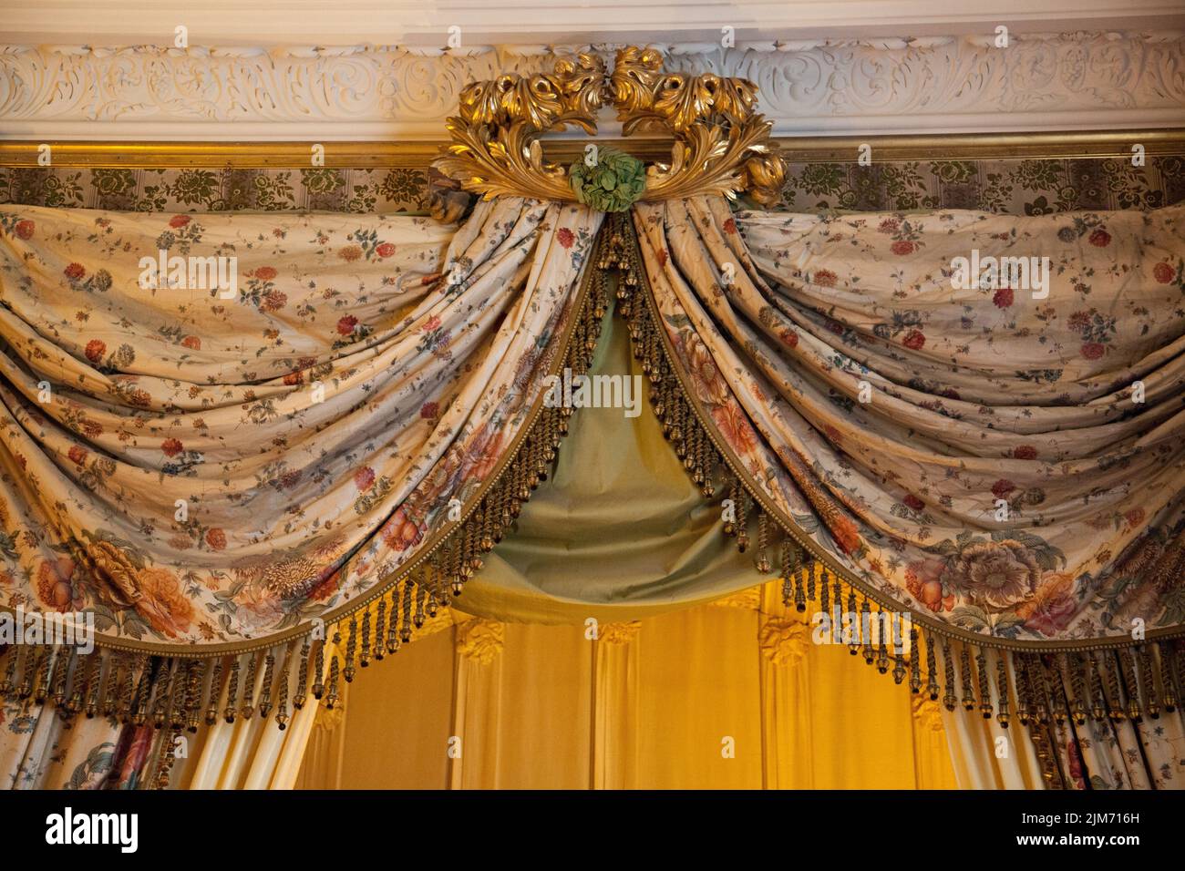 A closeup of the cream color decorative vintage curtains Stock Photo