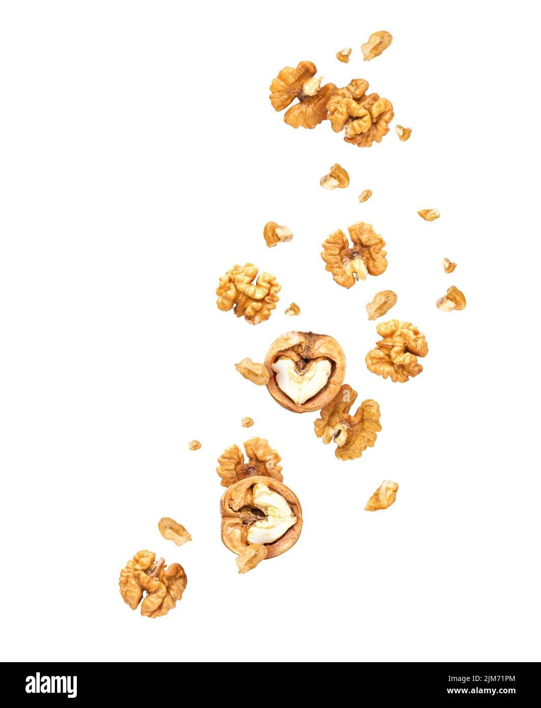 Flying walnuts isolated on white Stock Photo