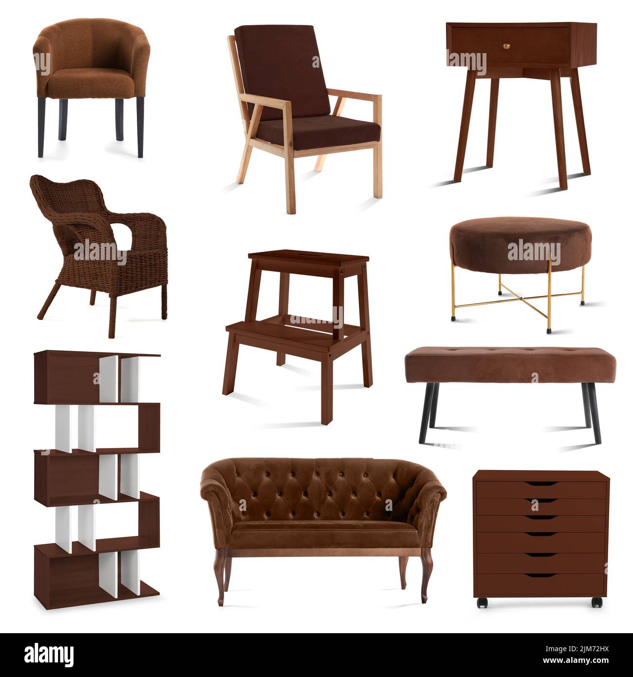 Set of different brown furniture isolated on white Stock Photo Alamy