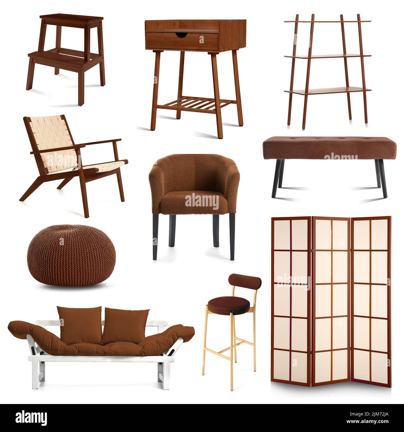 Set of brown furniture isolated on white Stock Photo Alamy