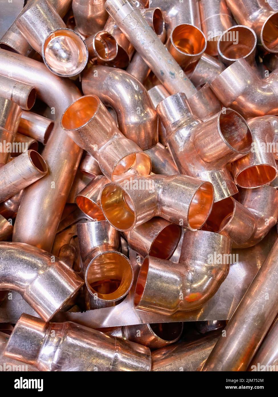 New copper tube fittings used in household water and gas plumbing. High