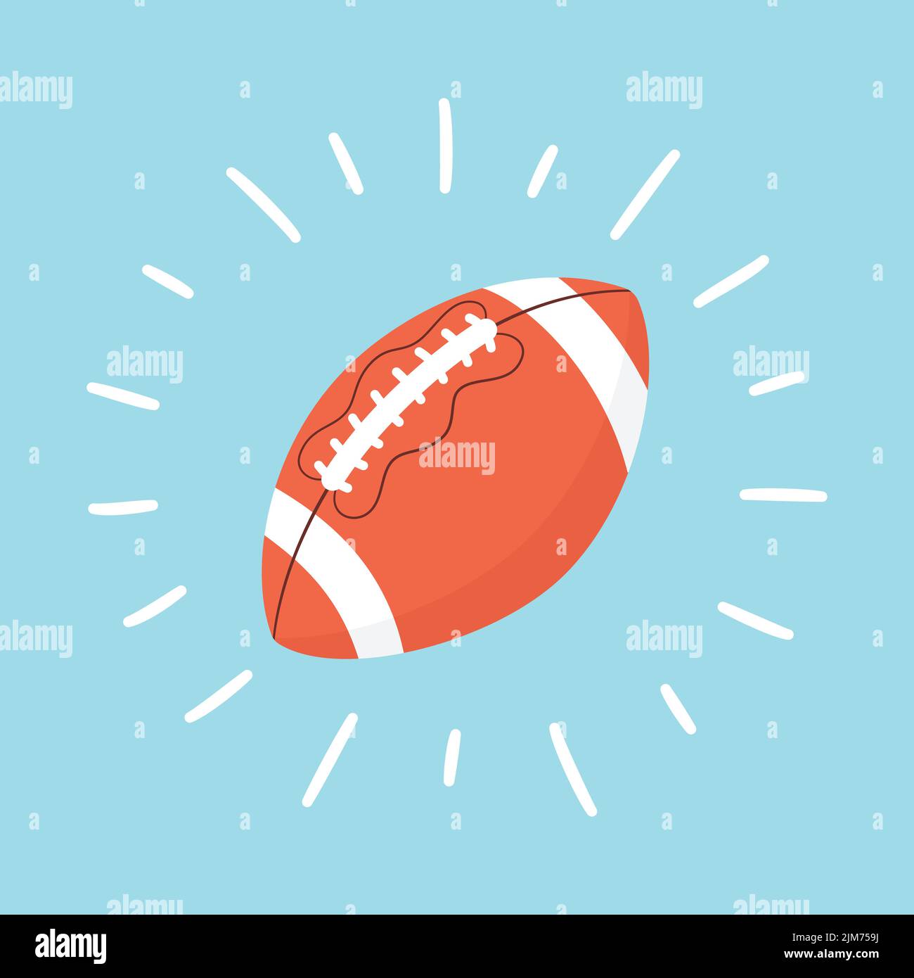 Shining american football ball. Rugby ball. Sport card. Hand drawn