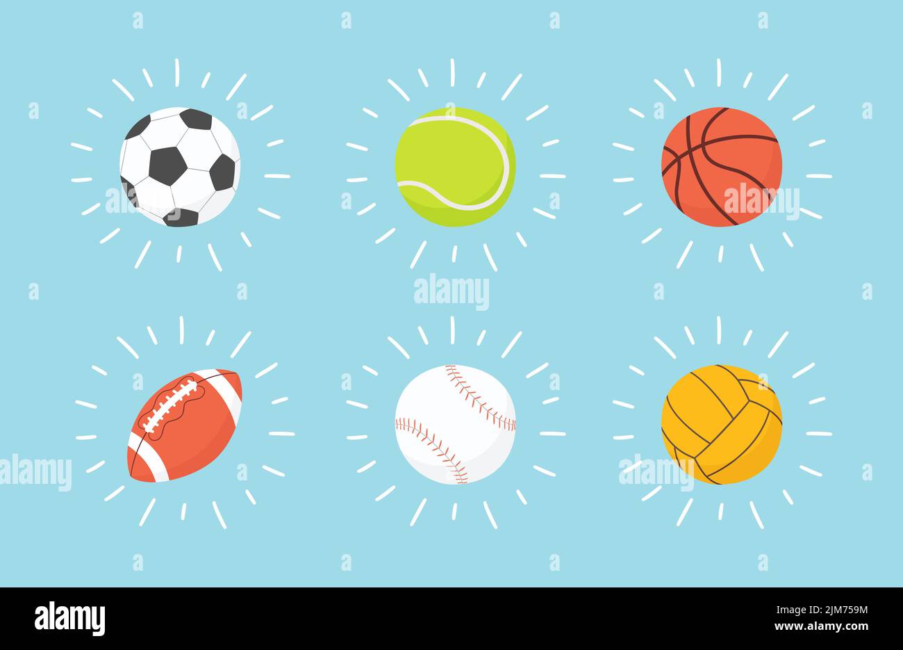 Shining football, basketball, baseball, tennis, volleyball, water polo