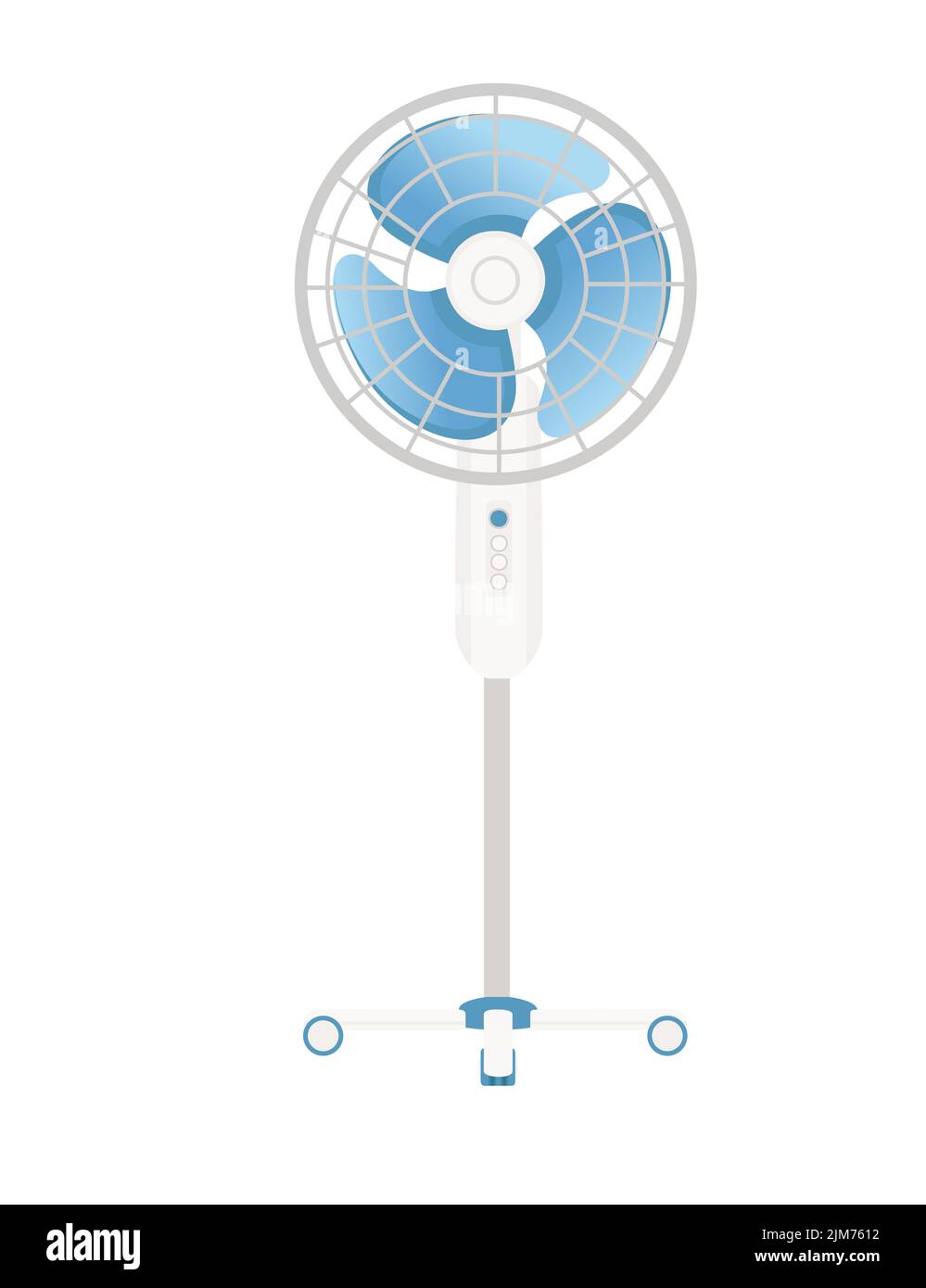 White and blue color home electric fan on stand with wheels vector illustration isolated on white background Stock Vector